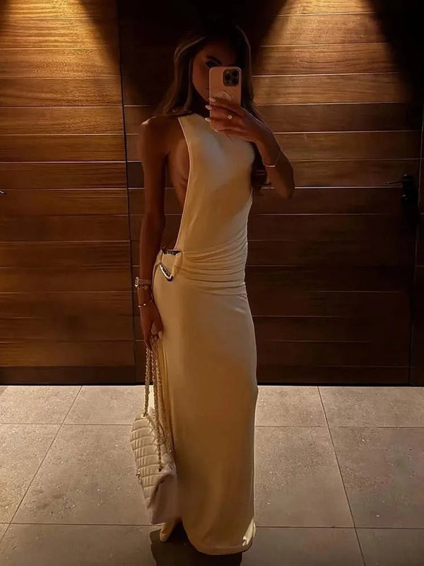 Robe longue moulante asymétrique à une épaule Celeste