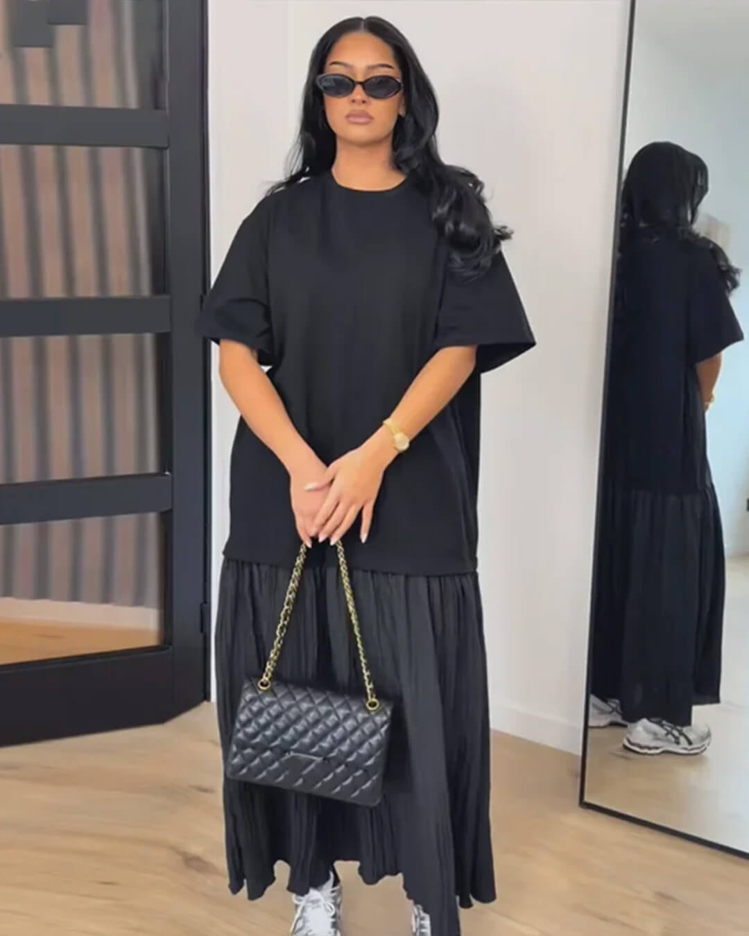 Robe midi plissée patchwork Celeste