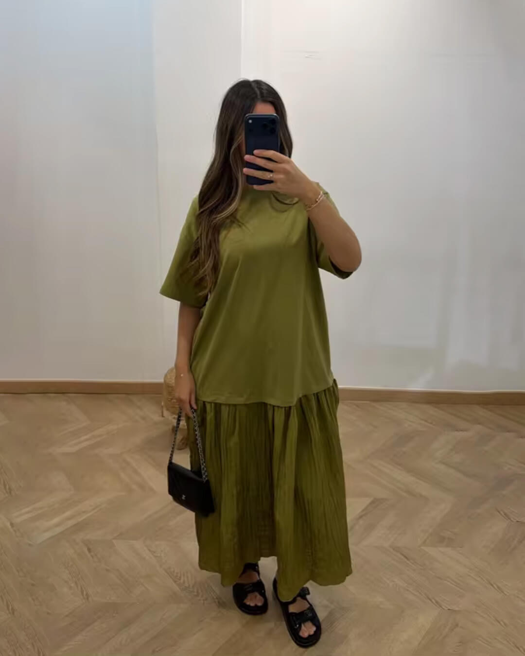Robe midi plissée patchwork Celeste