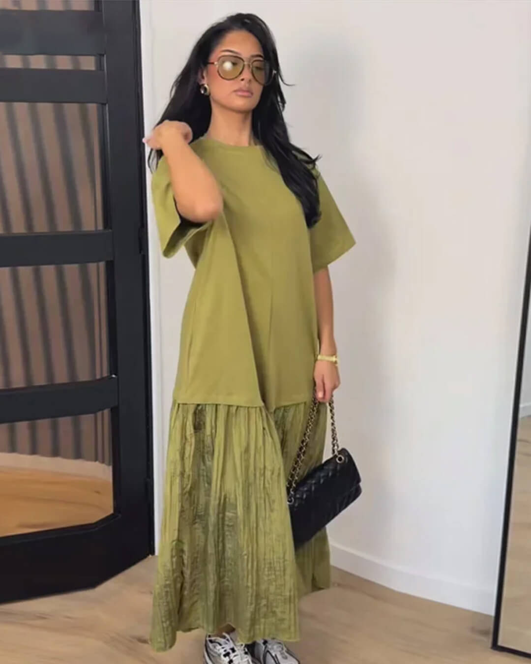 Robe midi plissée patchwork Celeste