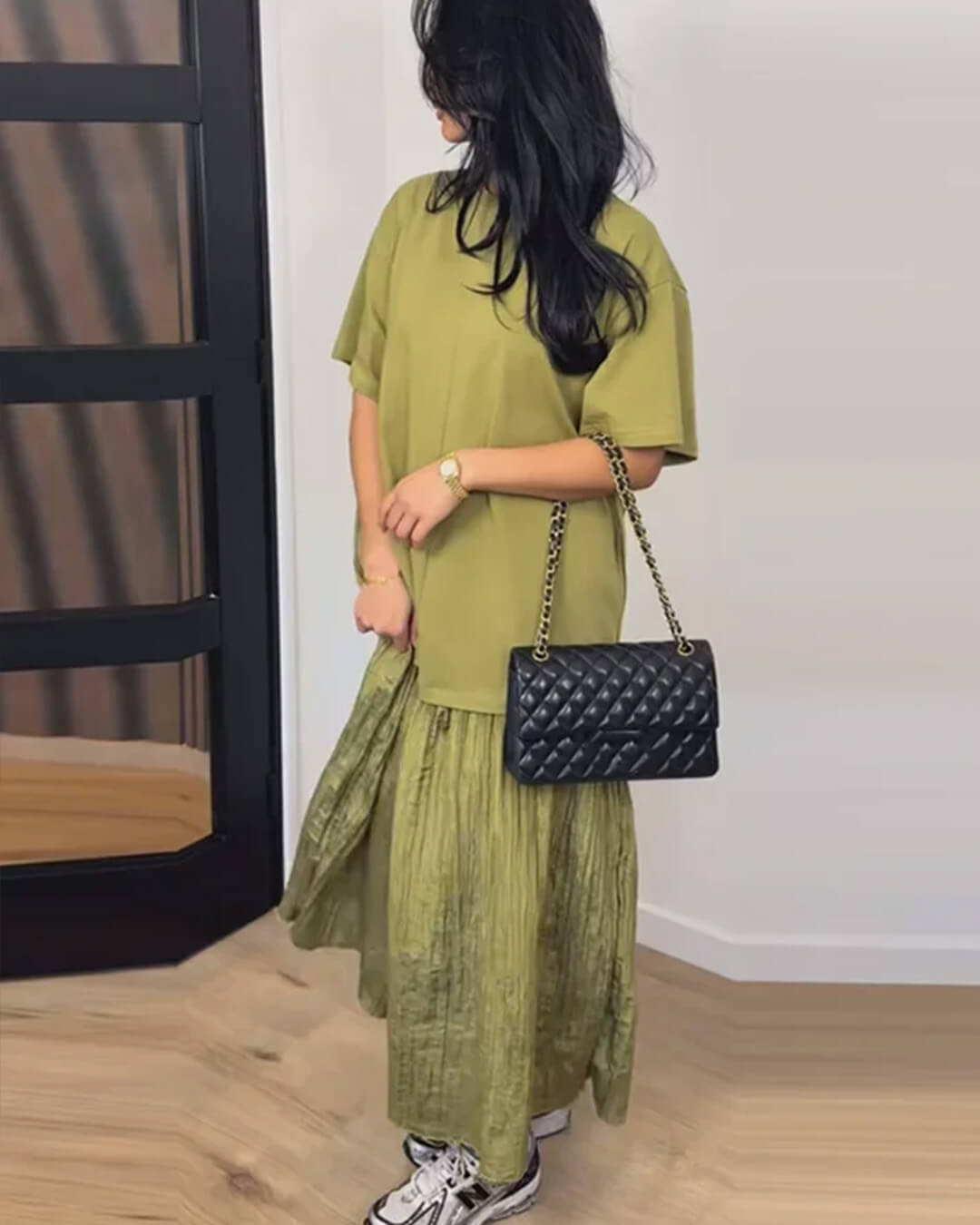Robe midi plissée patchwork Celeste