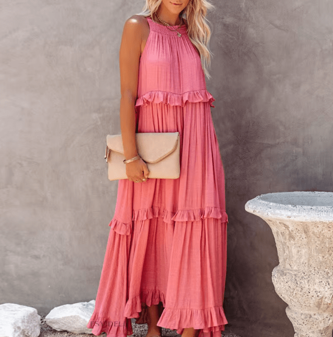 Robe longue de plage Celeste avec ourlet à volants