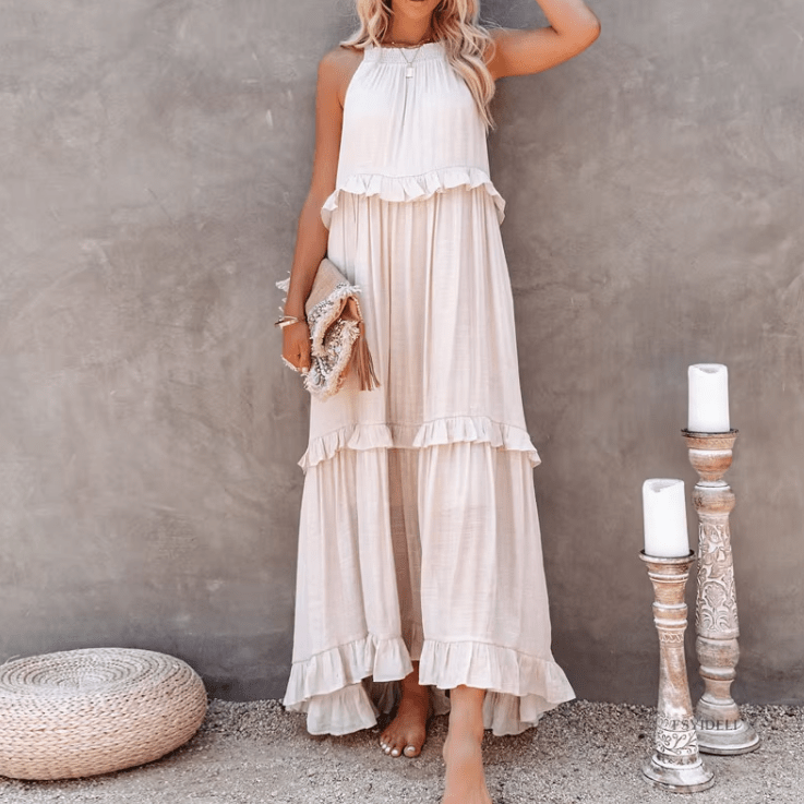 Robe longue de plage Celeste avec ourlet à volants