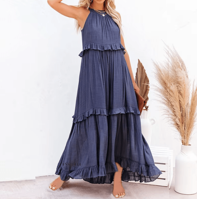 Robe longue de plage Celeste avec ourlet à volants