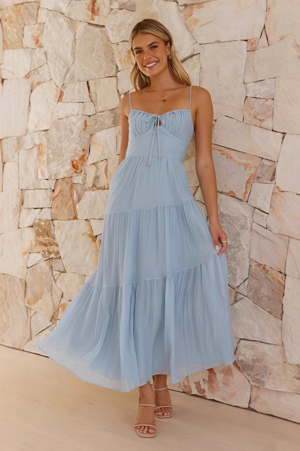 Celeste Spaghetti Strap Open Back Flared Maxi Dress