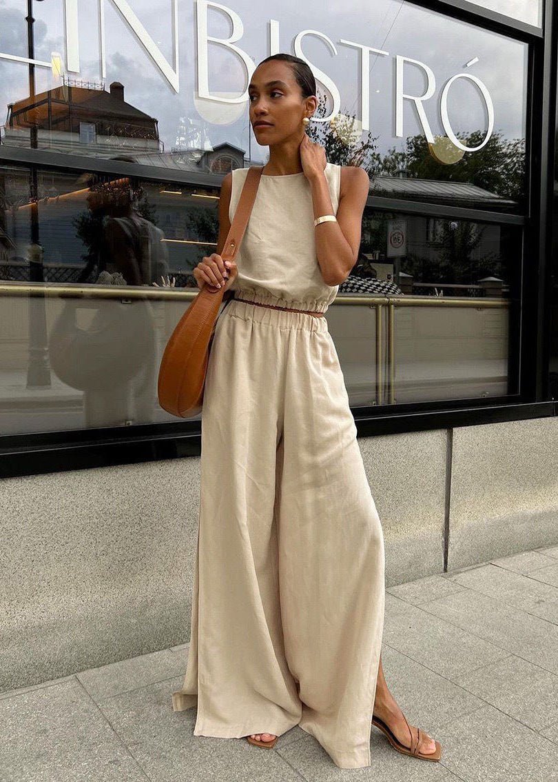 Ensemble Celeste avec pantalon palazzo à jambes larges