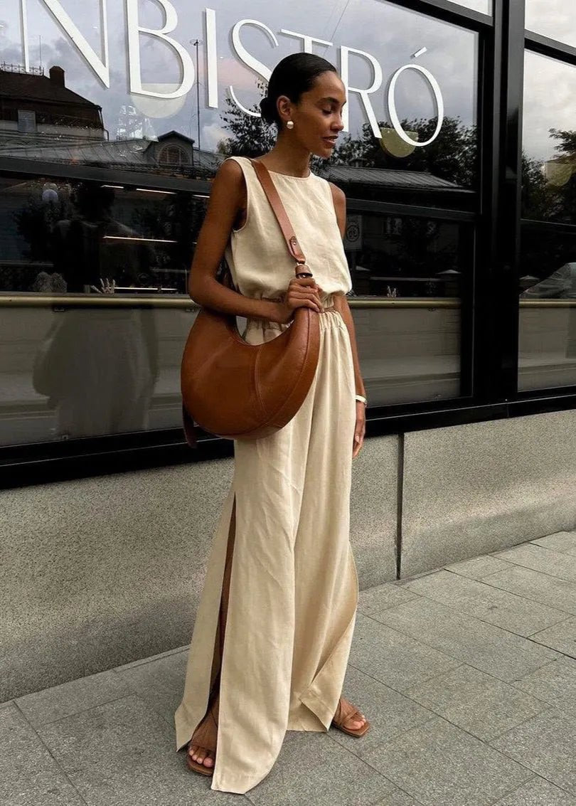 Ensemble Celeste avec pantalon palazzo à jambes larges