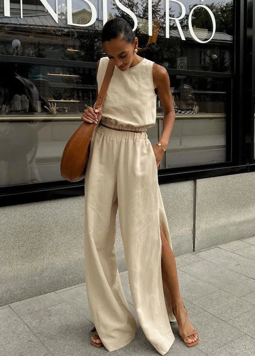 Ensemble Celeste avec pantalon palazzo à jambes larges