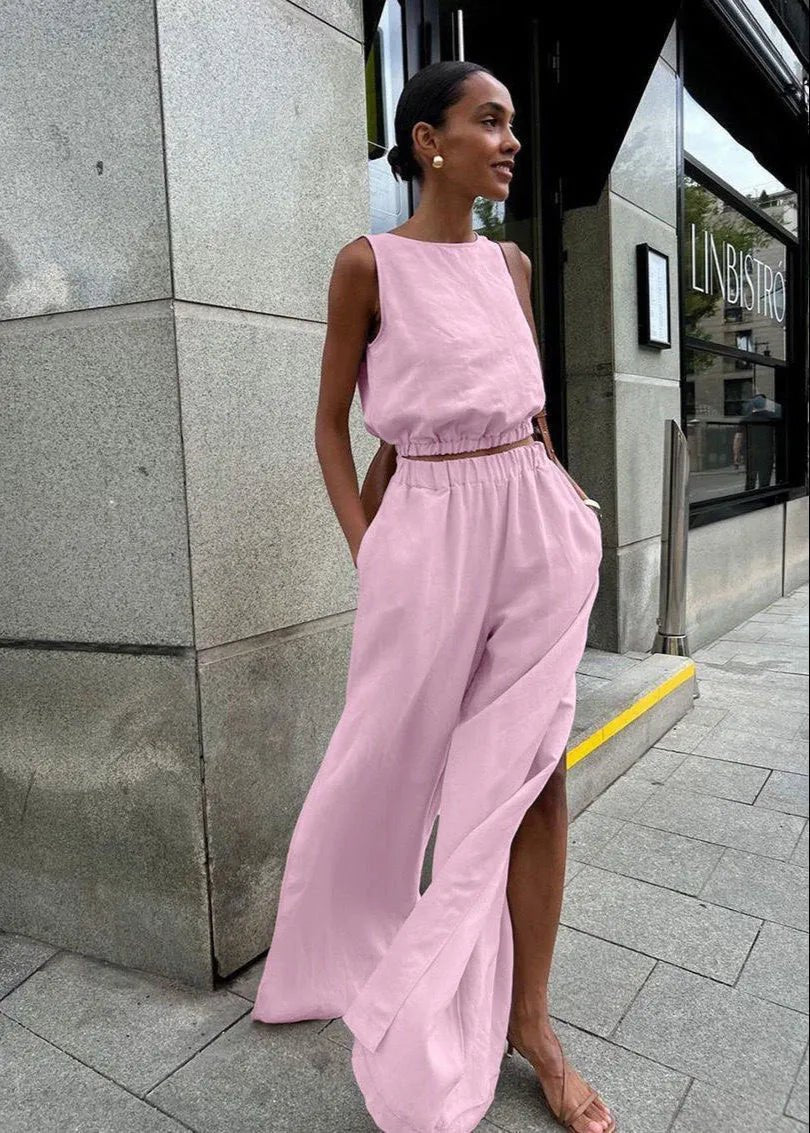 Ensemble Celeste avec pantalon palazzo à jambes larges