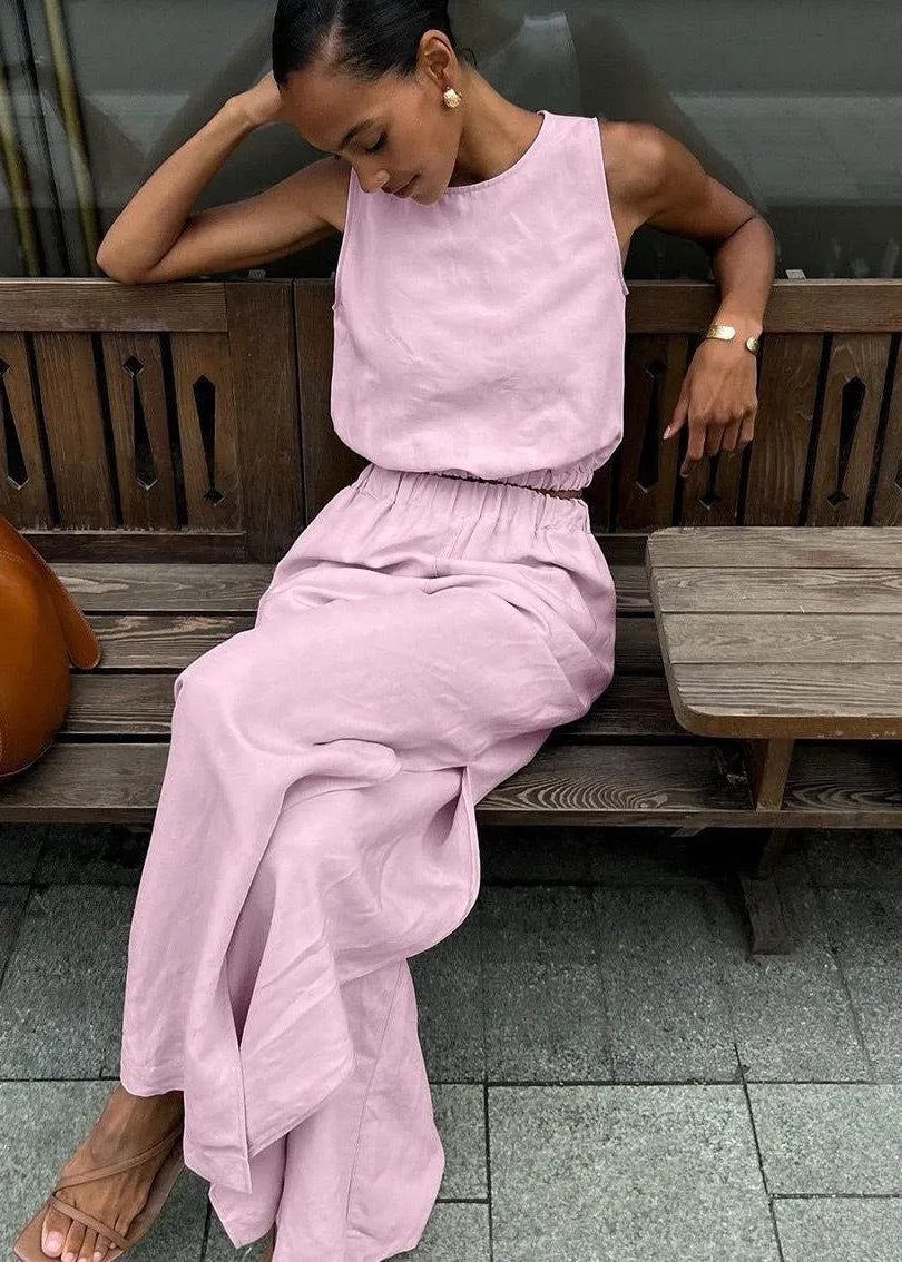 Ensemble Celeste avec pantalon palazzo à jambes larges