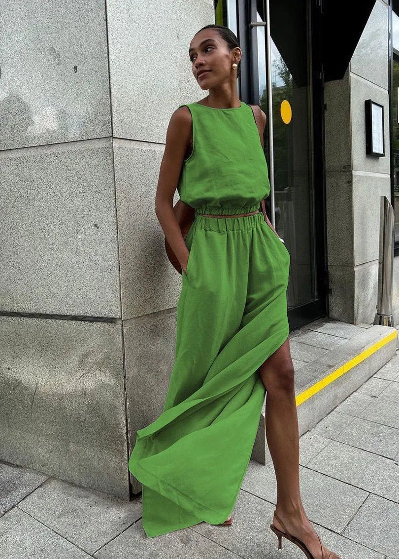 Ensemble Celeste avec pantalon palazzo à jambes larges
