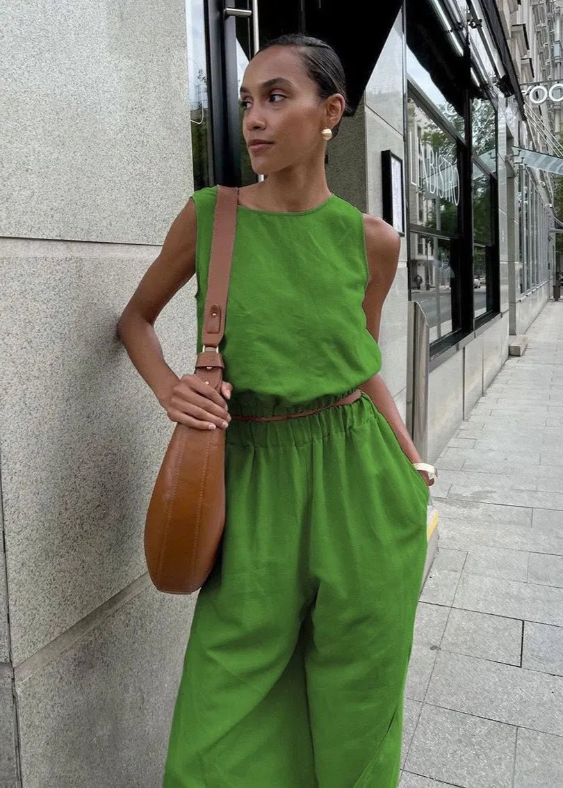 Ensemble Celeste avec pantalon palazzo à jambes larges