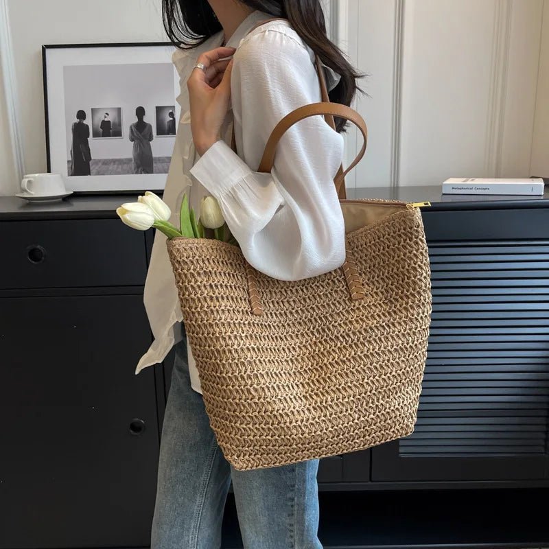 Sac cabas de plage en paille tressée Celeste
