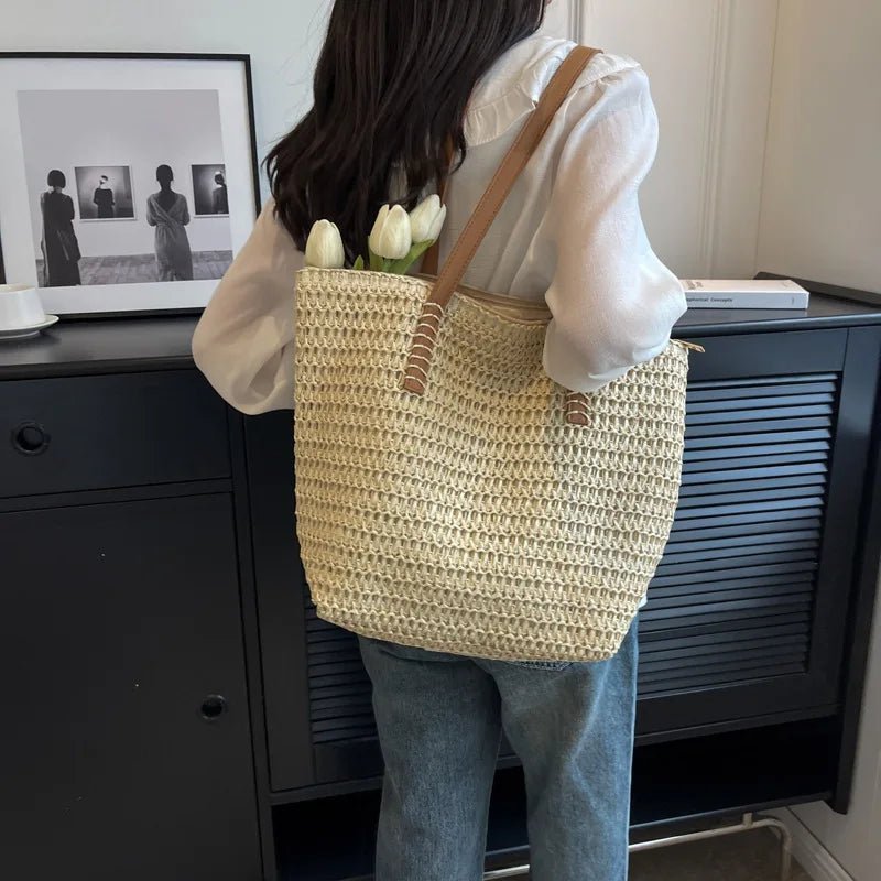 Sac cabas de plage en paille tressée Celeste