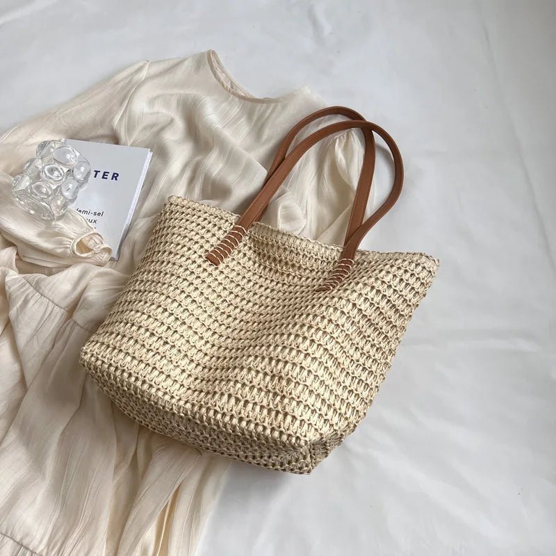 Sac cabas de plage en paille tressée Celeste