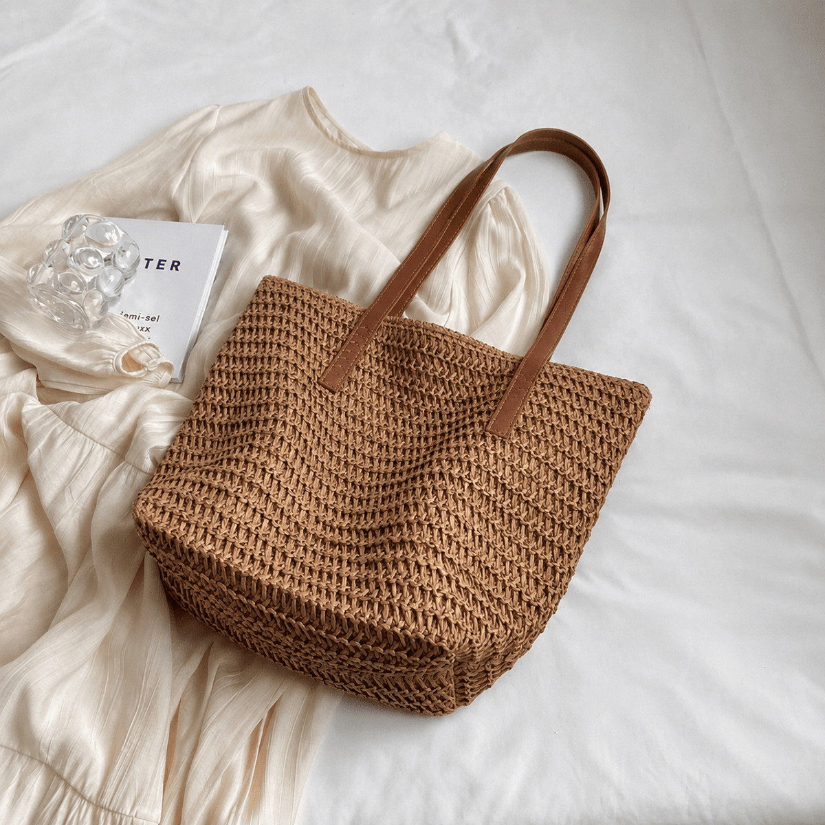 Sac cabas de plage en paille tressée Celeste