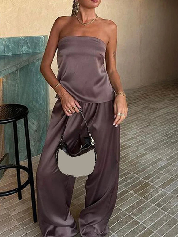 Ensemble Chandra en satin à jambes larges