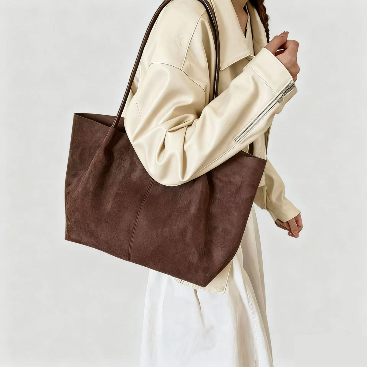 Sac cabas en daim avec pochette Cheska
