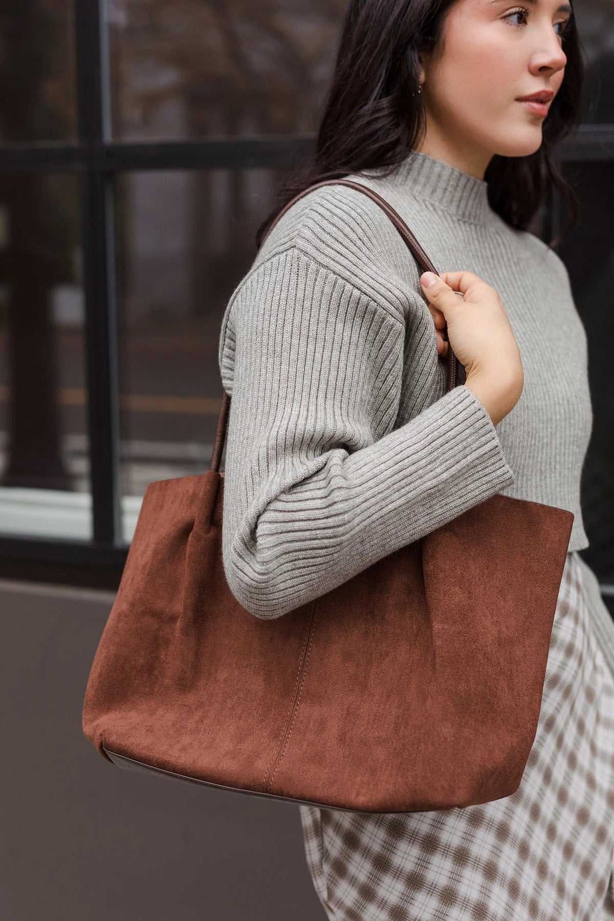 Sac cabas en daim avec pochette Cheska