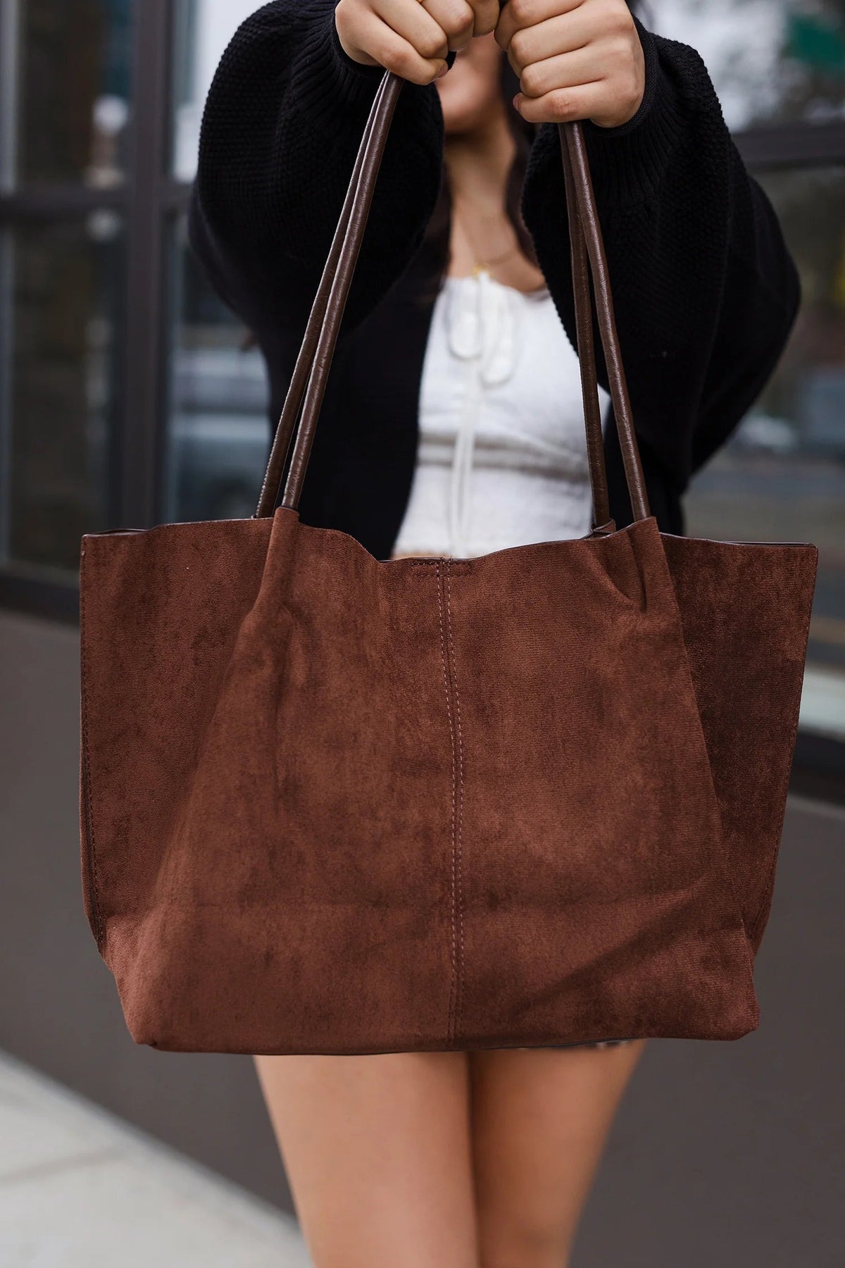 Sac cabas en daim avec pochette Cheska