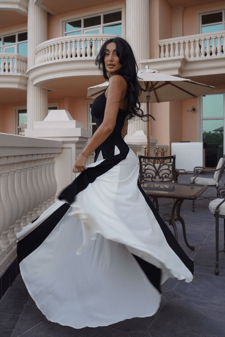 Robe longue plissée contrastante Ciara