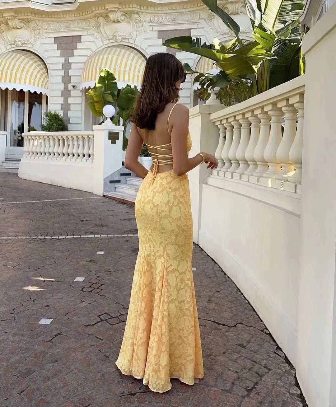 Bianca Lace-Up Back Fishtail Maxi Dress