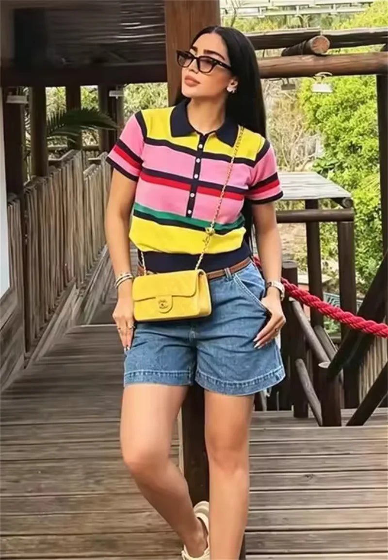 Haut polo en maille bicolore Claudia