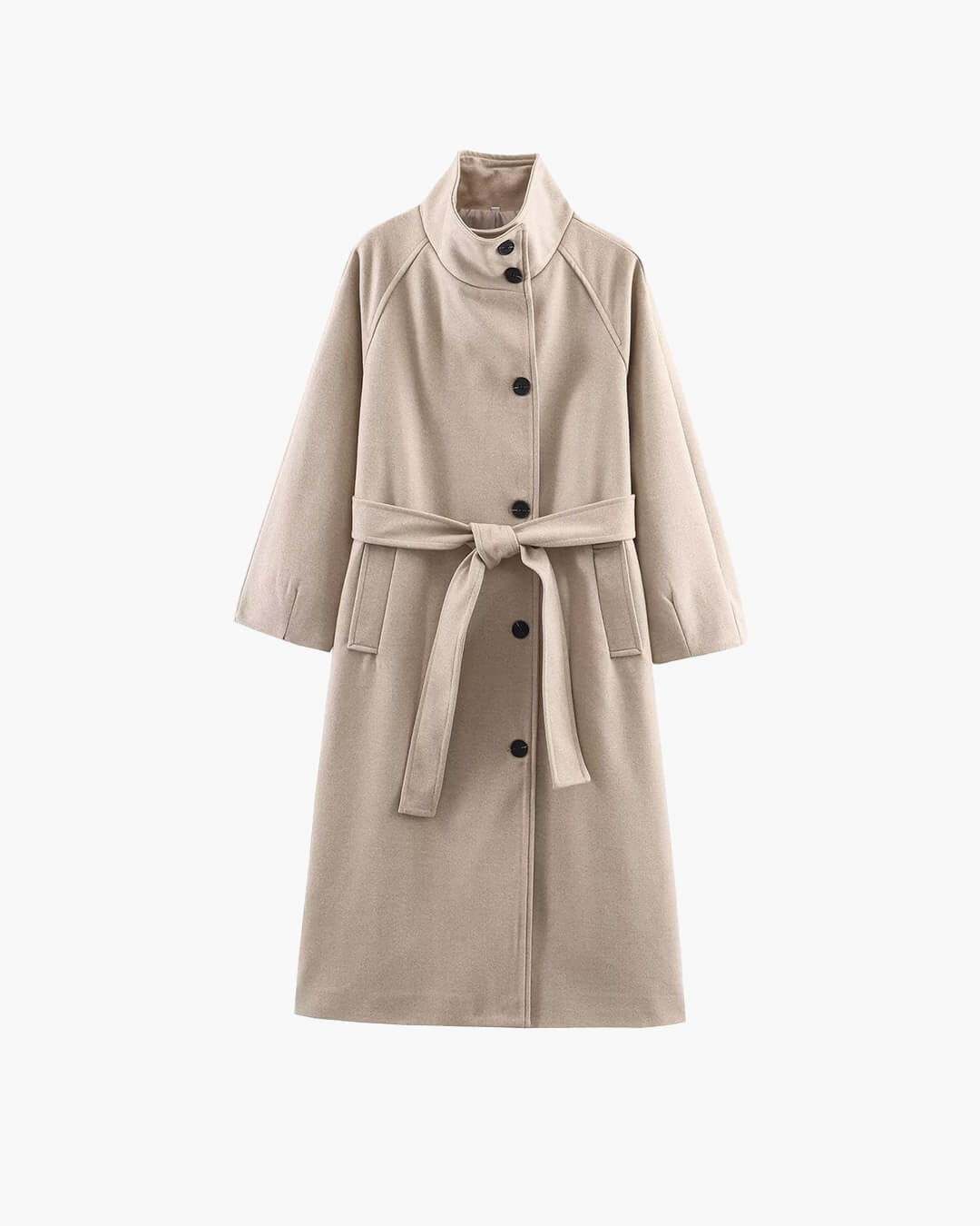 Manteau long Claudine à ceinture et col montant
