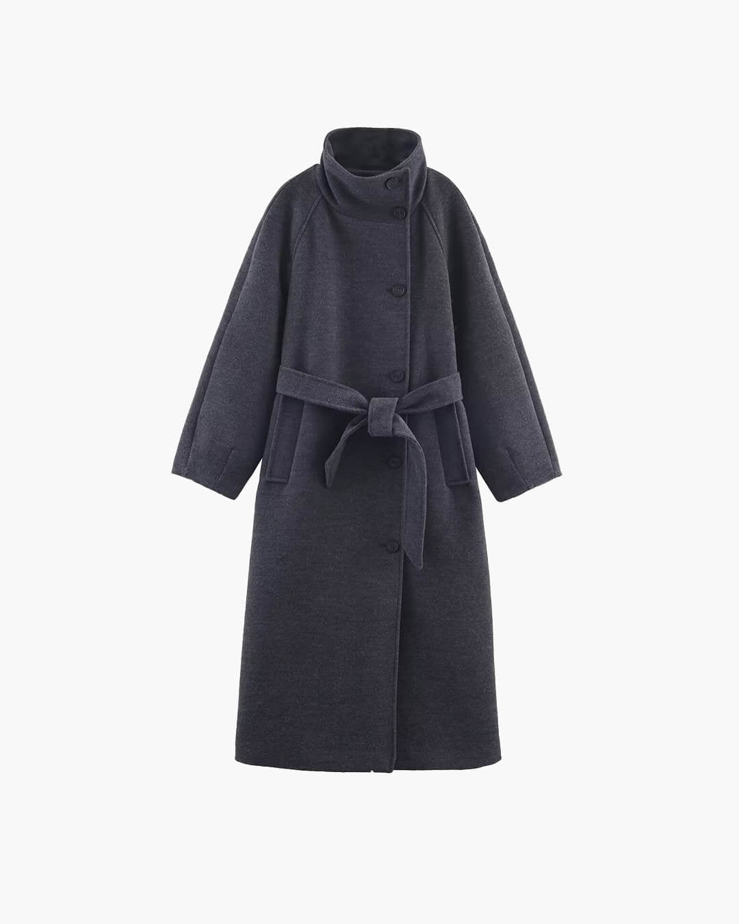 Manteau long Claudine à ceinture et col montant