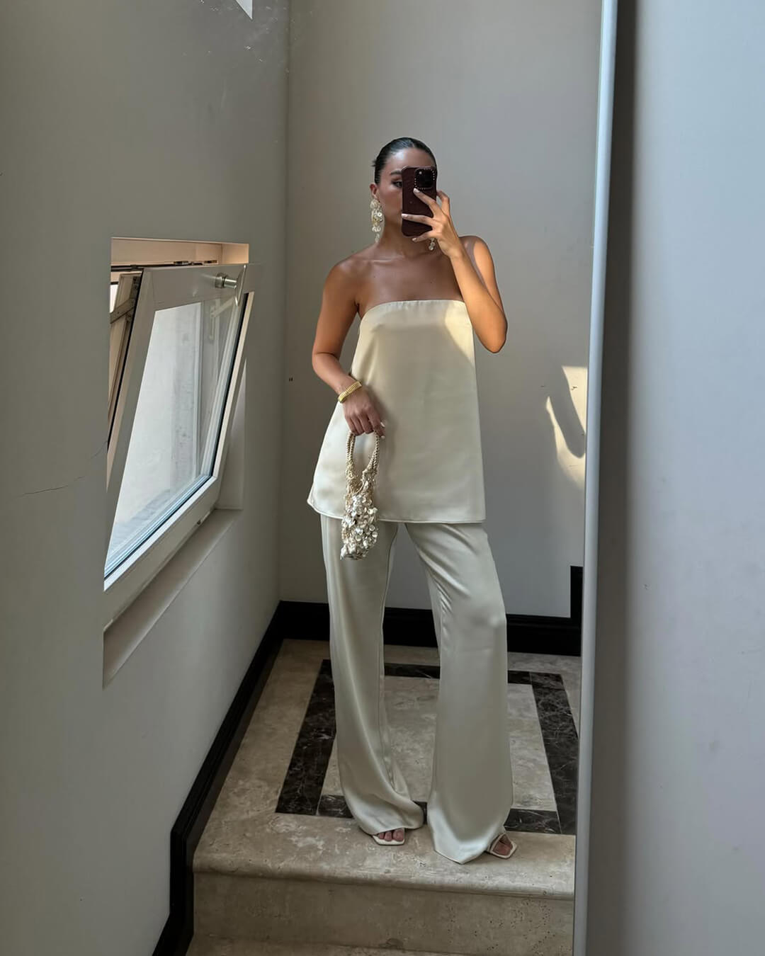 Pantalon tailleur bandeau en satin Claudine