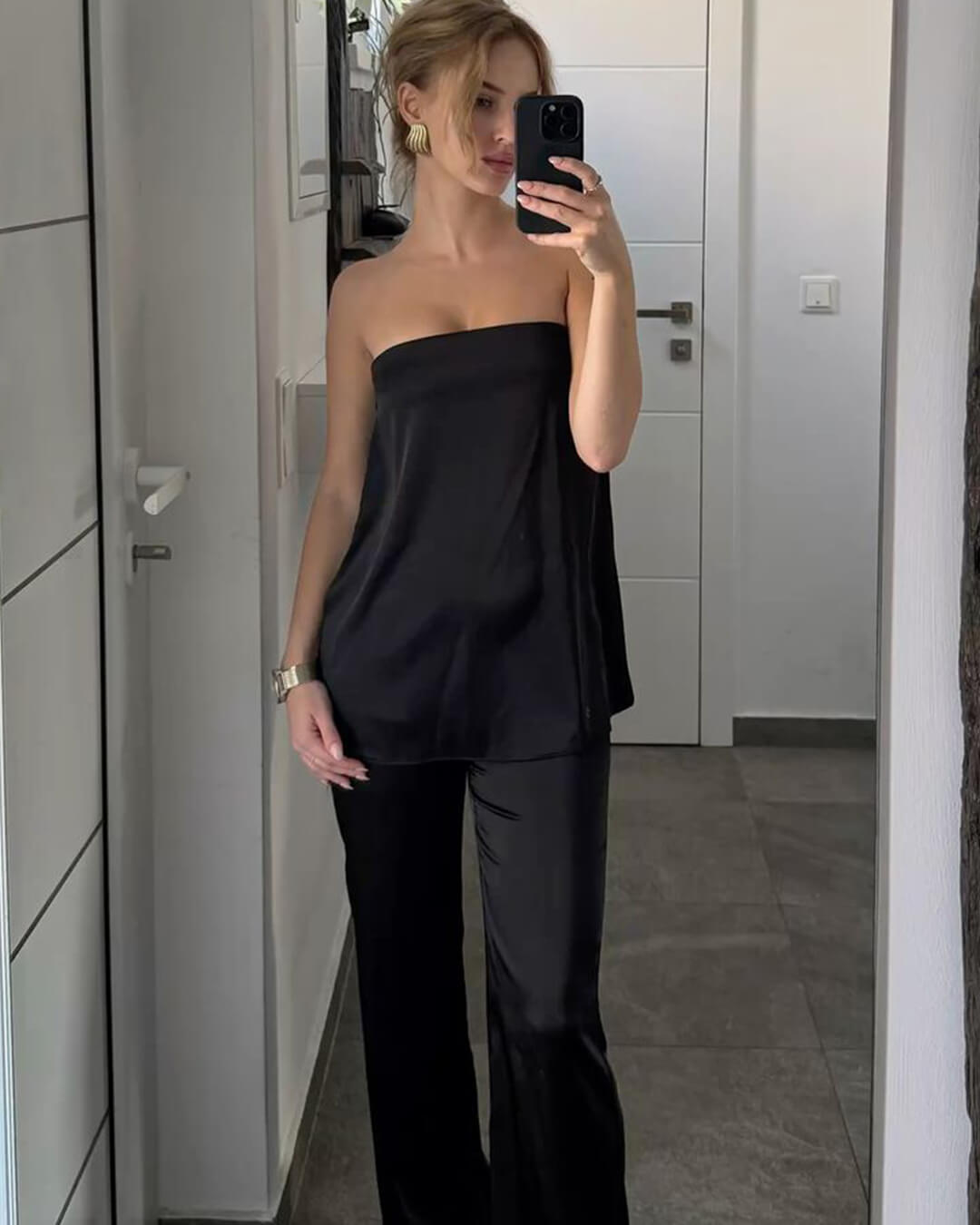 Pantalon tailleur bandeau en satin Claudine