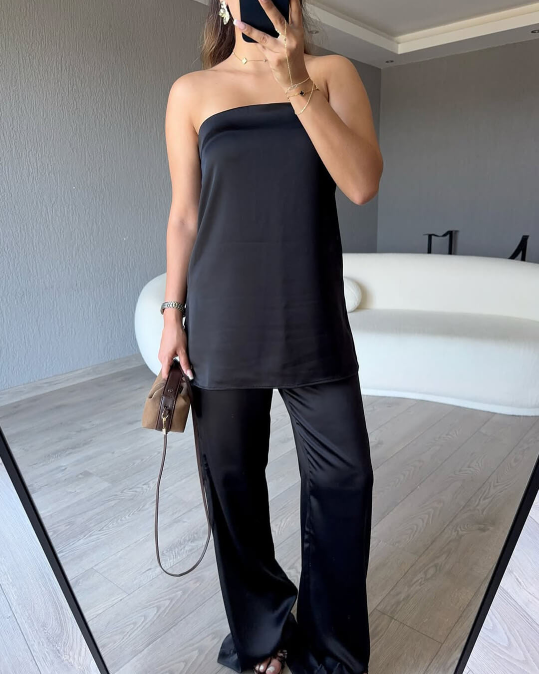 Pantalon tailleur bandeau en satin Claudine
