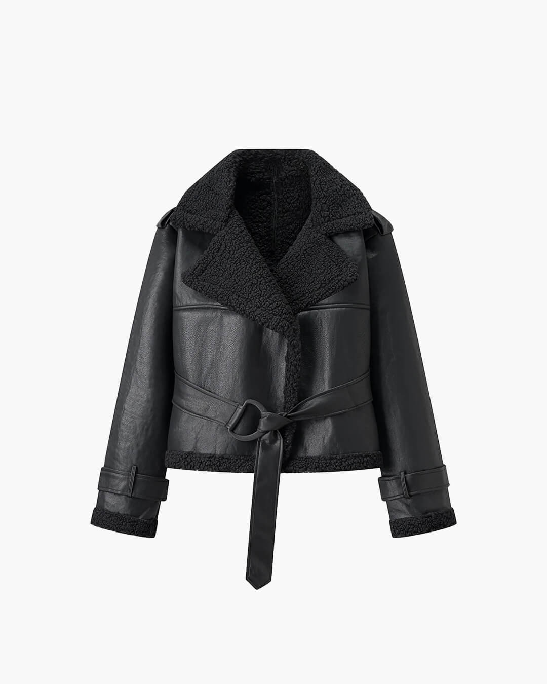 Veste courte ceinturée en similicuir Cora