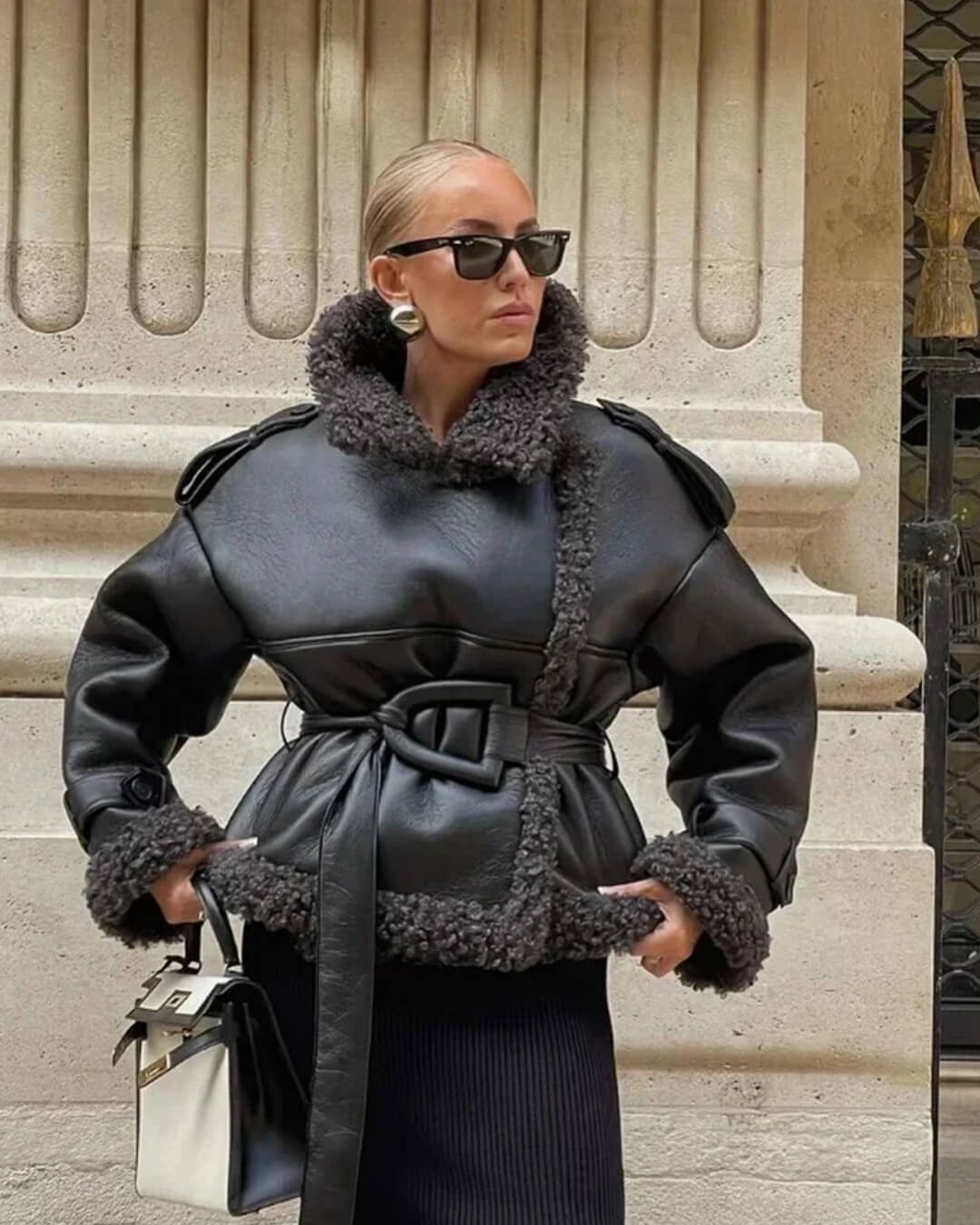 Veste courte ceinturée en similicuir Cora