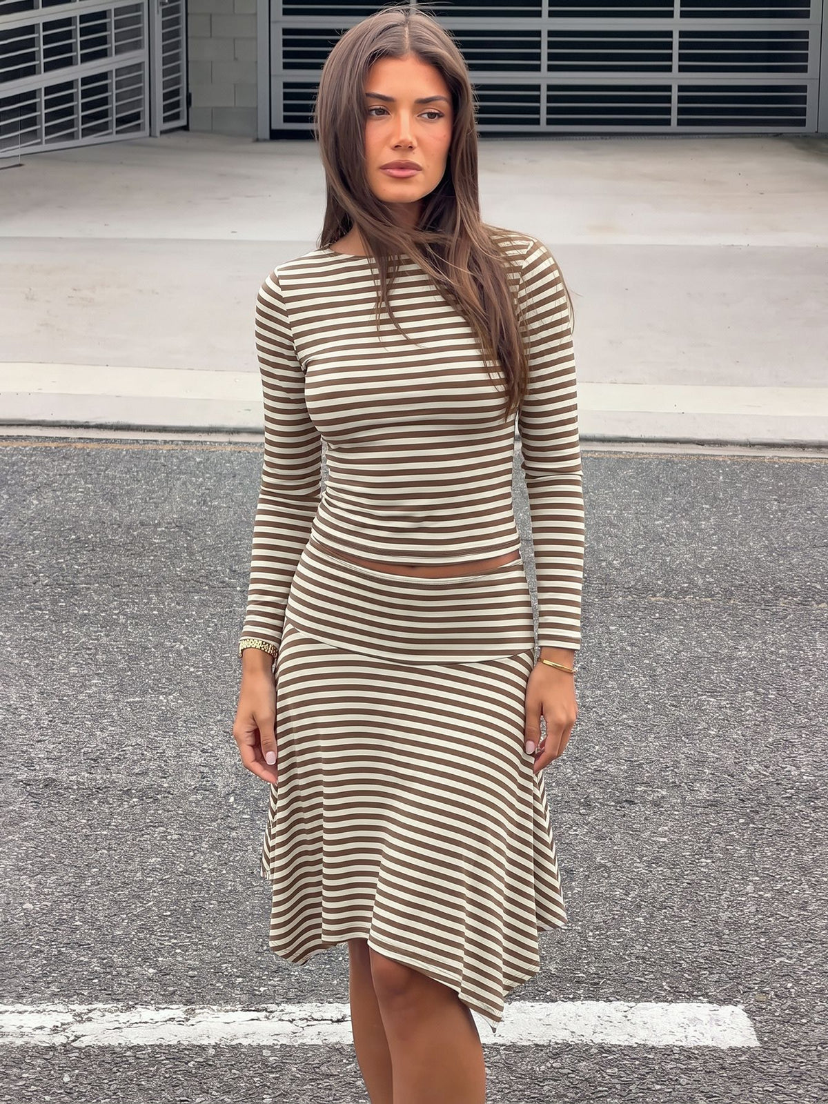 Ensemble jupe en maille rayée Lenna