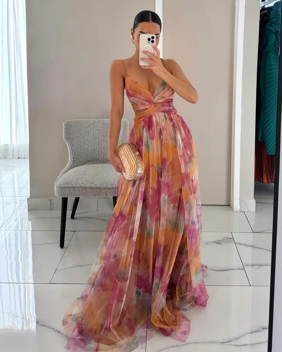 Robe longue Dahlia en tulle fleuri