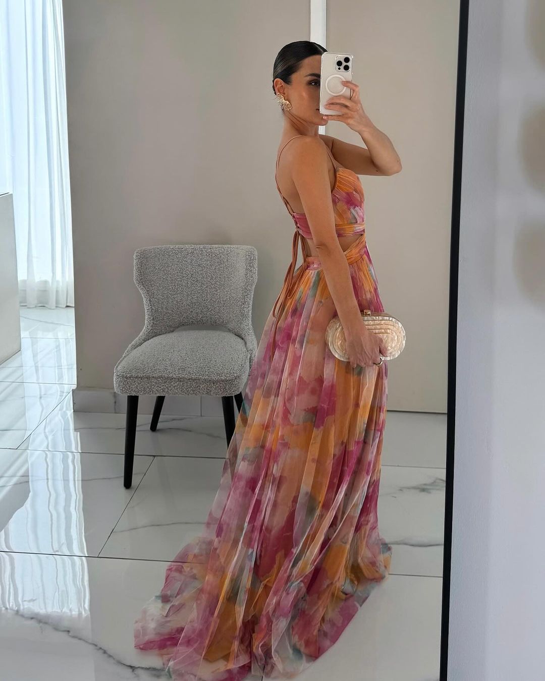 Robe longue Dahlia en tulle fleuri