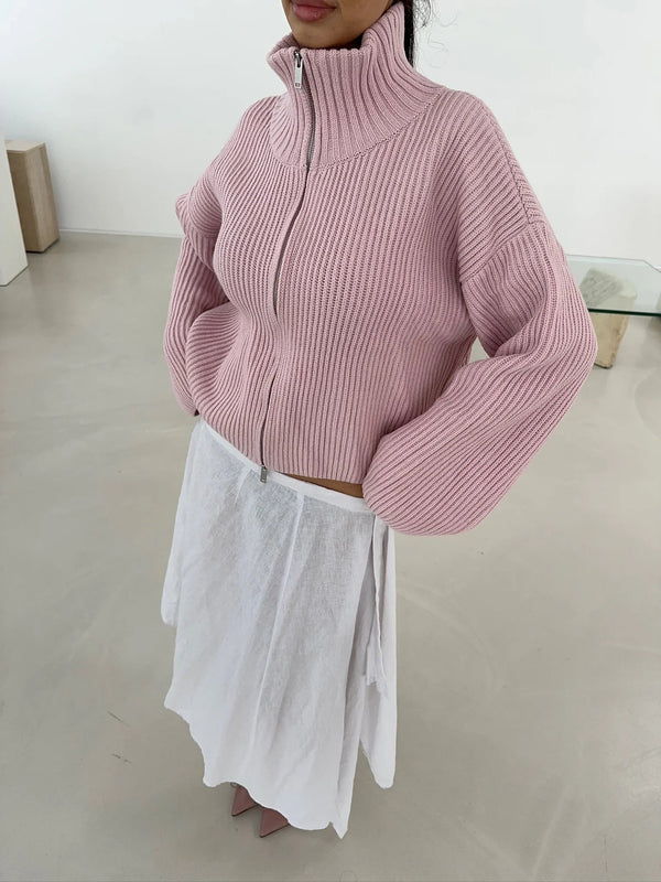 Daniela Oversized Ribbed Zip-Up Sweater