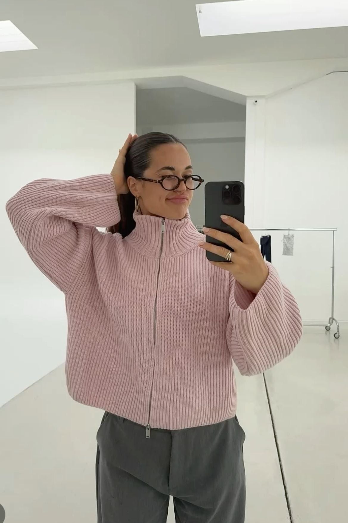 Pull oversize côtelé zippé Daniela