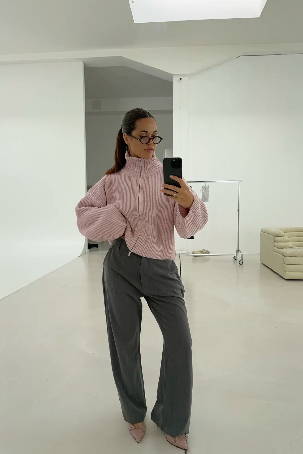 Pull oversize côtelé zippé Daniela