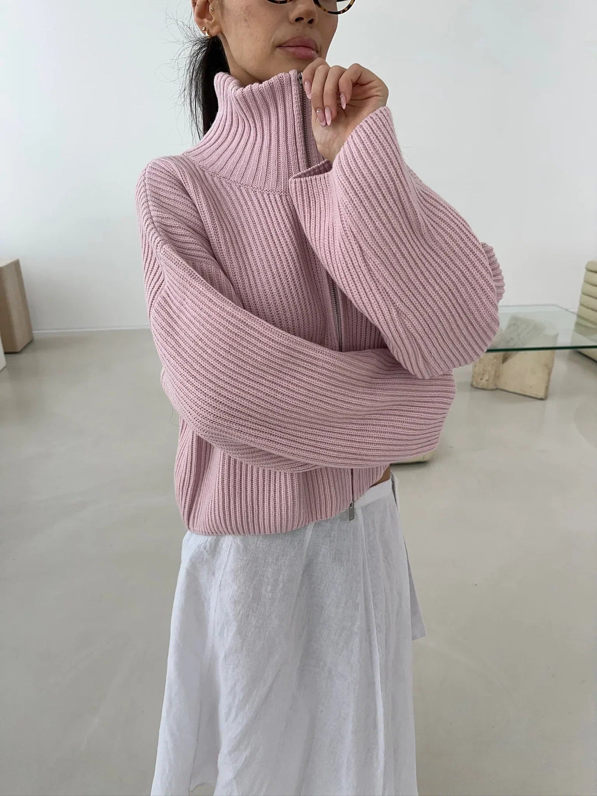 Pull oversize côtelé zippé Daniela