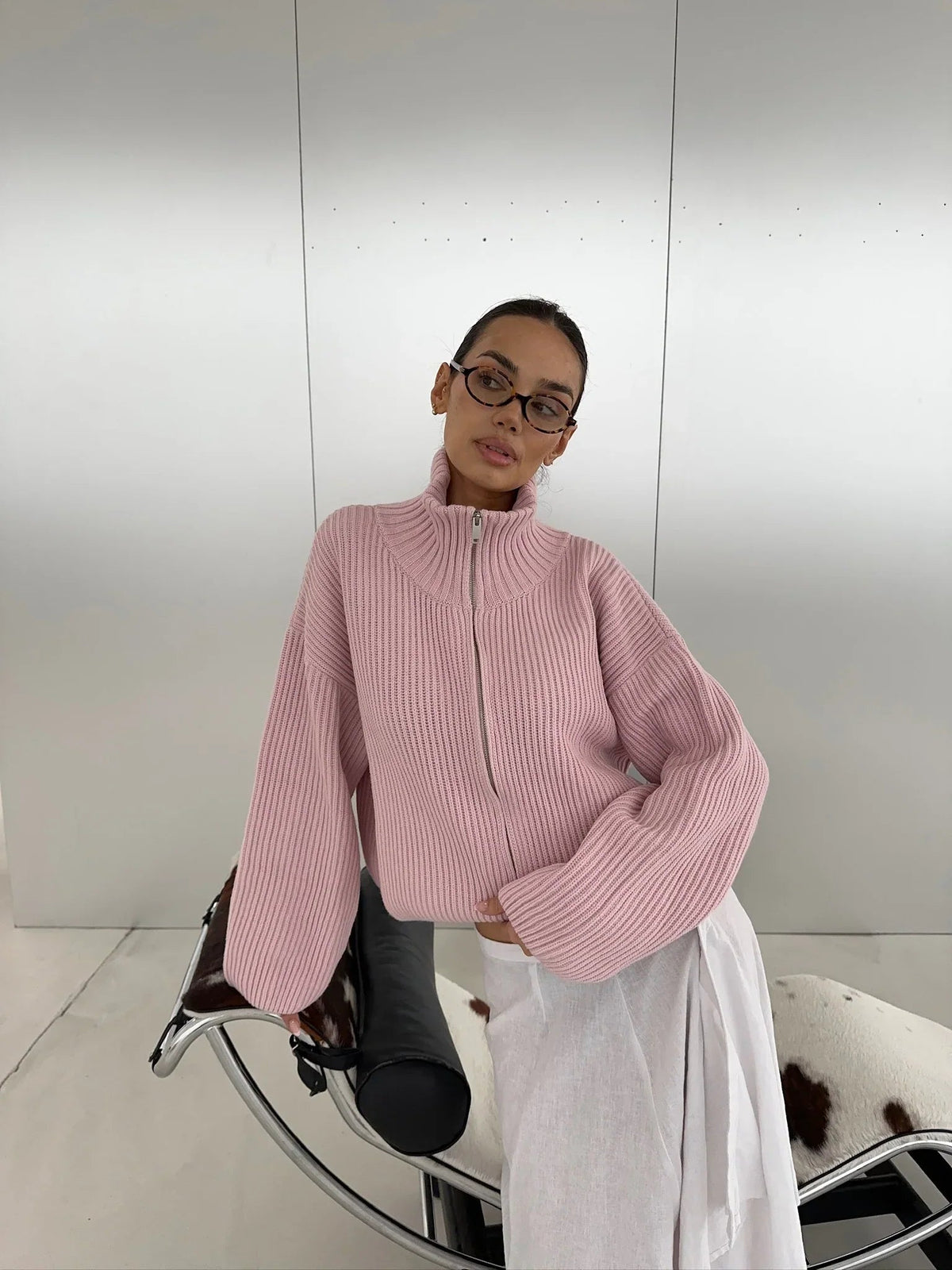 Pull oversize côtelé zippé Daniela