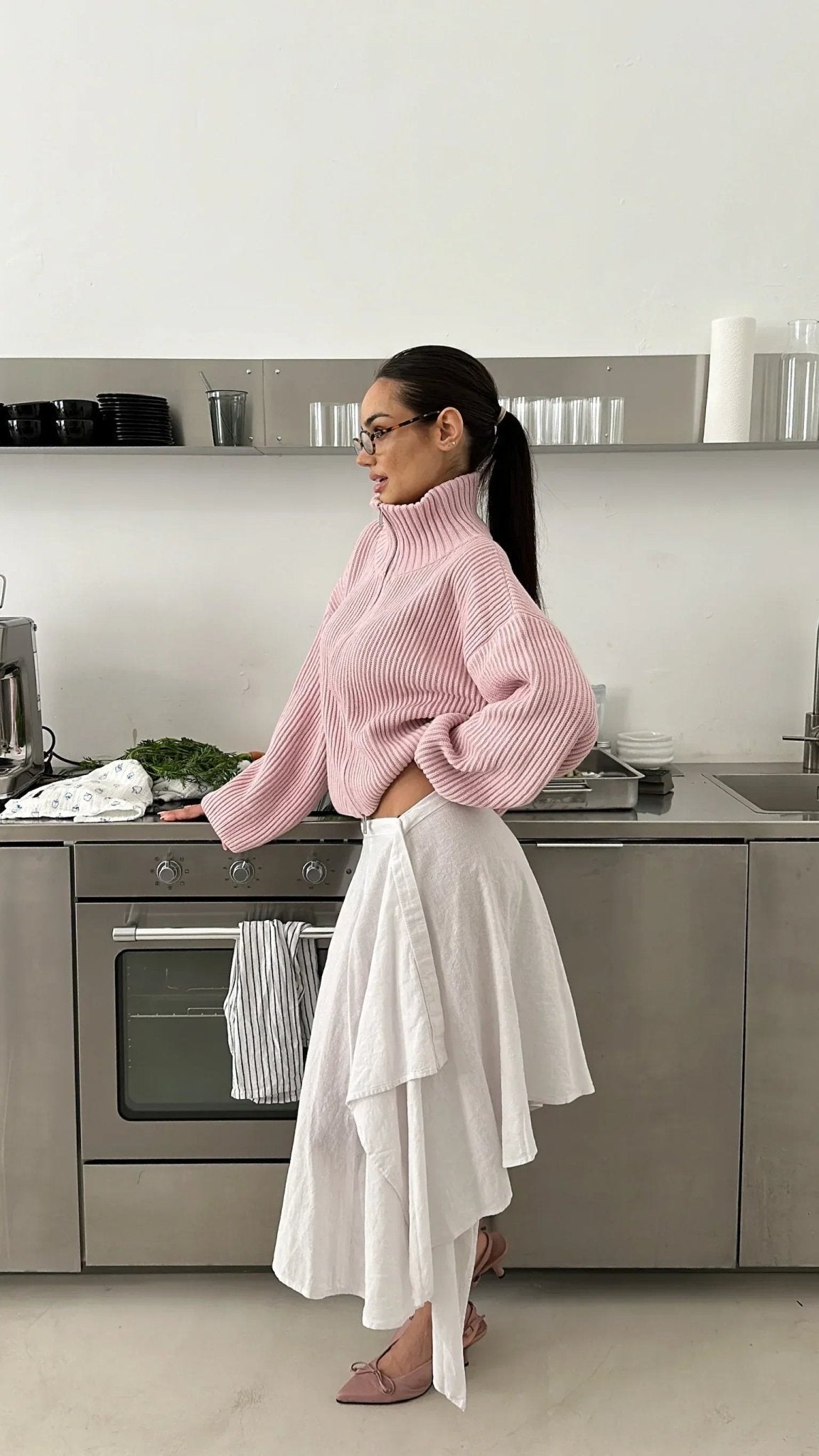 Pull oversize côtelé zippé Daniela