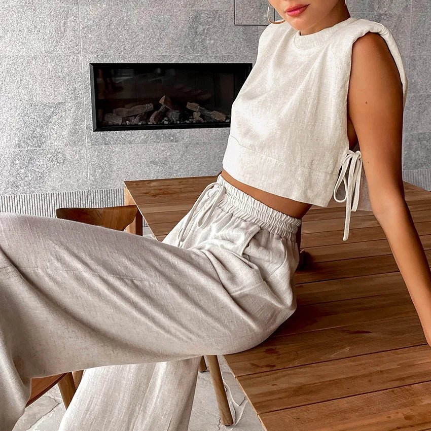 Ensemble deux pièces Delfina en lin avec crop top