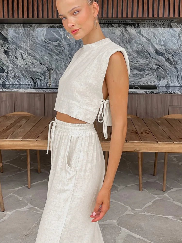 Ensemble deux pièces Delfina en lin avec crop top