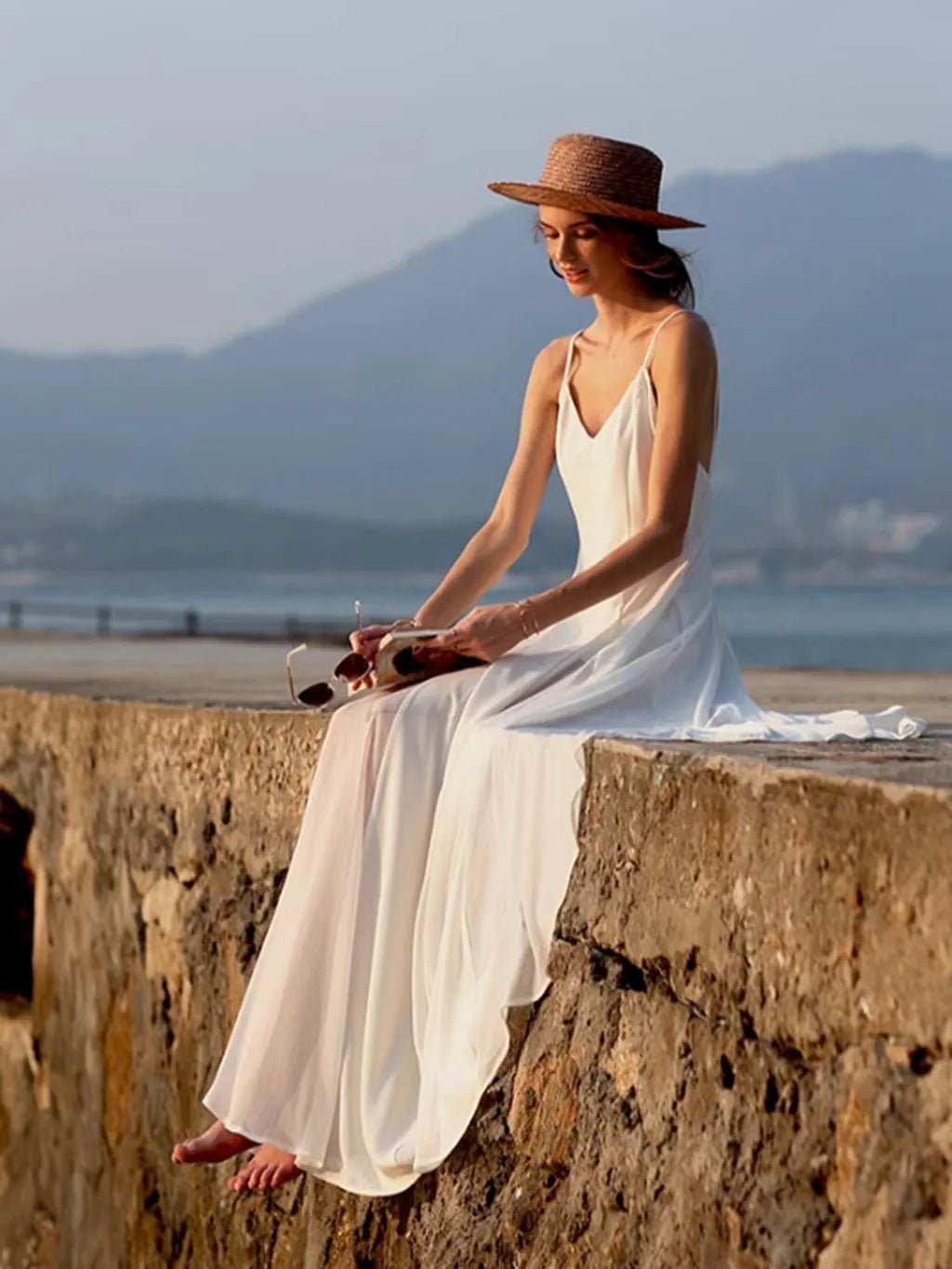 Robe longue Delphine à col V et dos nu