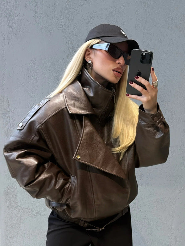 Veste en cuir ceinturée Denise