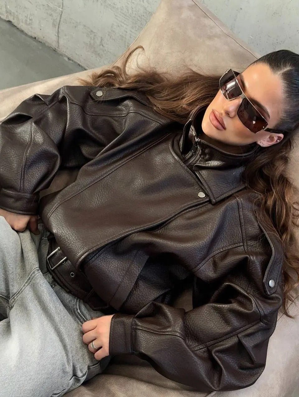 Veste en cuir ceinturée Denise