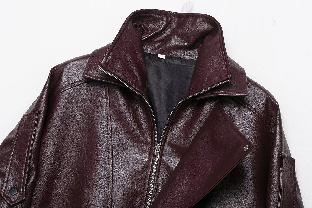 Veste en cuir ceinturée Denise