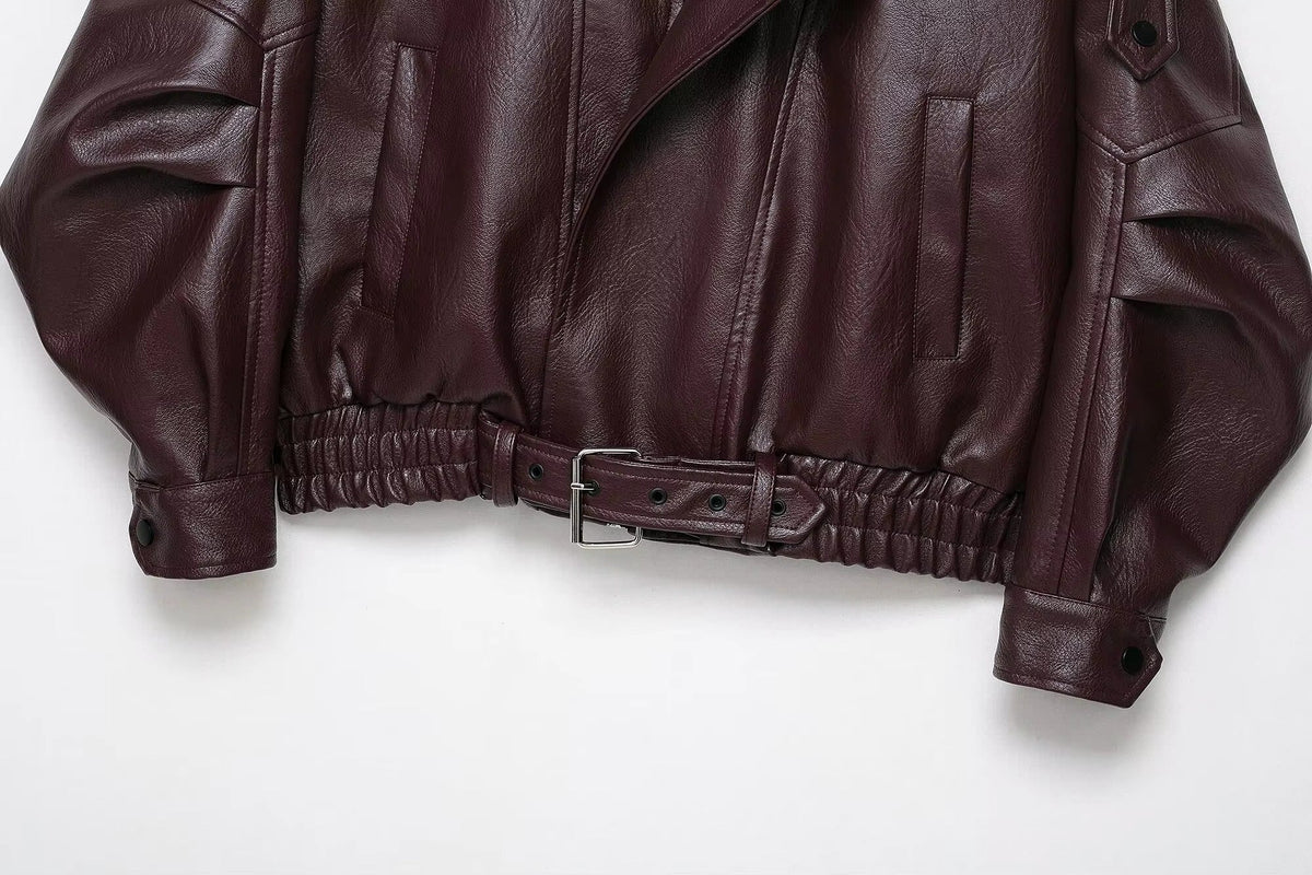 Veste en cuir ceinturée Denise